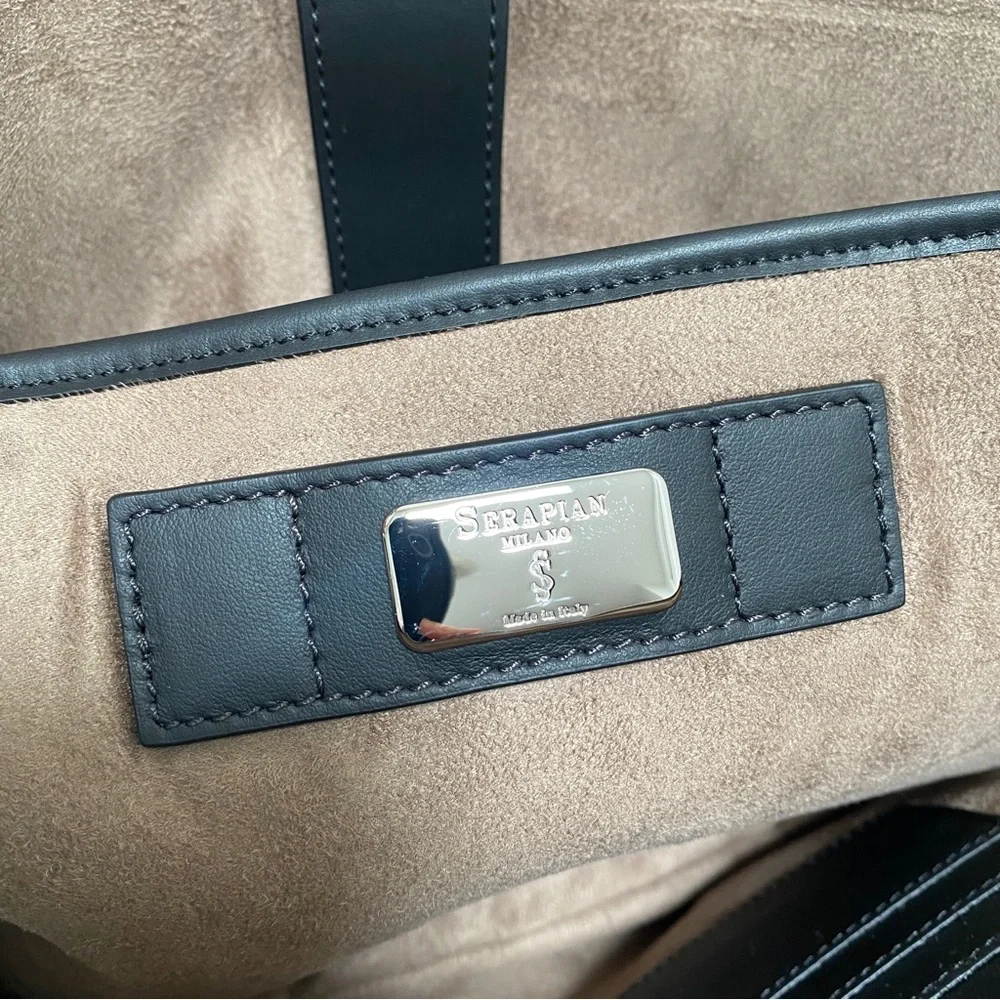 Serapian black Leather Document laptop Case